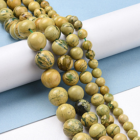 Brins de perles en pierre verdite naturelle, ronde