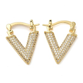Triangle Brass Hoop Earrings with Clear Cubic Zirconia