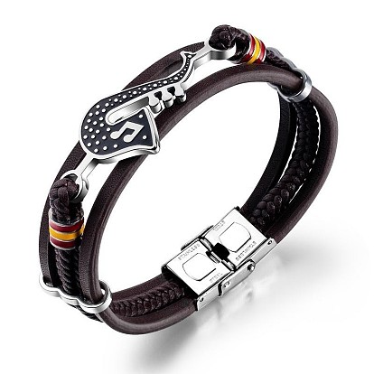 Imtation Leather Cords Triple Layer Multi-strand Bracelets, with Musical Instruments Links