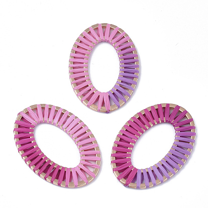Bagues tissées en raphia fait à la main, avec les accessoires en alliage, ovale, or et de lumière