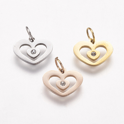 316 полые брелоки из хирургической нержавеющей стали, со стразами, сердце