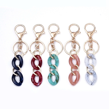 Acrylic & Aluminum Keychain, with Alloy Keychain Clasp and Iron Rings, Imitation Gemstone Style, Curb Chains Shape, Golden