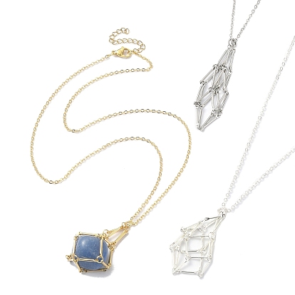3Pcs 3 Color 304 Stainless Steel Macrame Pouch Empty Stone Holder for Pendant Necklaces Making, with Brass Cable Chains