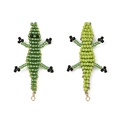 Colgantes grandes con cuentas de semillas de vidrio, 3d dijes de cocodrilo, con bucle de cobre dorado claro