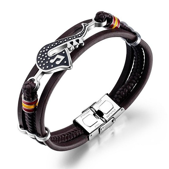 Bracelets multi-brins triple couche avec cordons en cuir d'imitation, avec des liens vers des instruments de musique