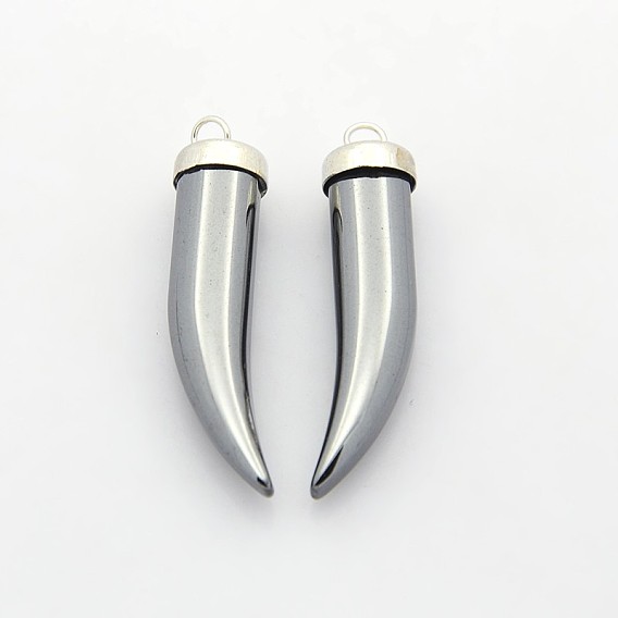 Non-Magnetic Synthetic Hematite Pendants, Tusk Shape, 37x8mm, Hole: 2mm