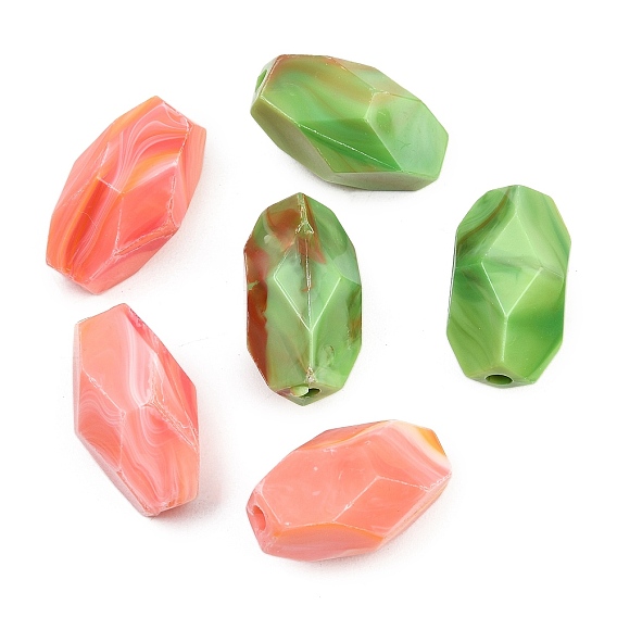 Непрозрачные акриловые бусины, имитирующие драгоценные камни, многоугольник, граненые, два тона