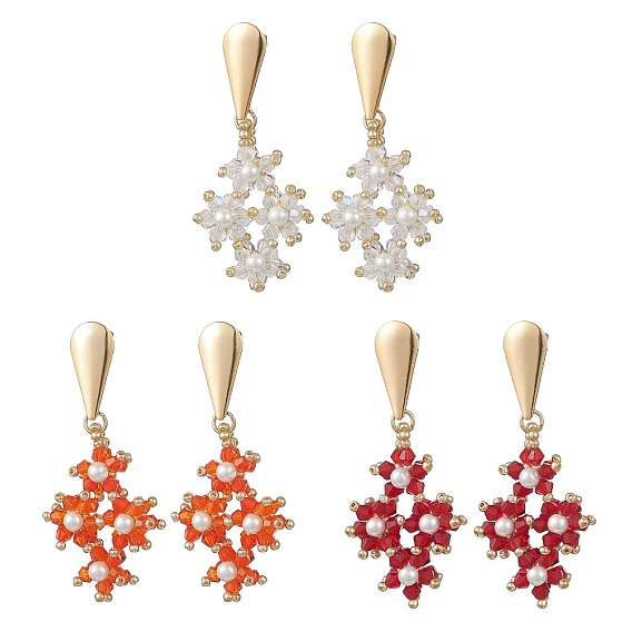 3 пары стеклянных подвесных сережек-гвоздиков, ромб, С 304 результатами из нержавеющей стали, золотые