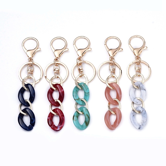 Acrylic & Aluminum Keychain, with Alloy Keychain Clasp and Iron Rings, Imitation Gemstone Style, Curb Chains Shape, Golden