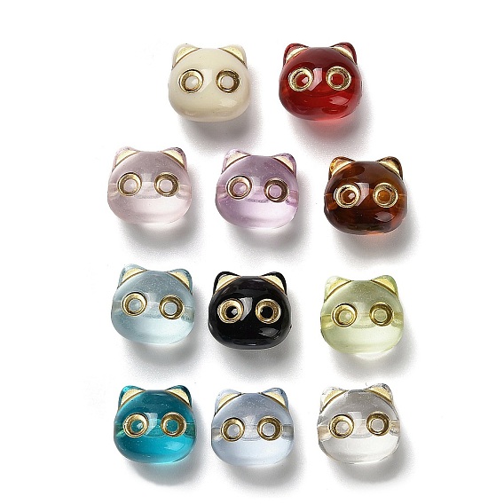 Прозрачные акриловые бусины, кошка, золотой металл обвитыми