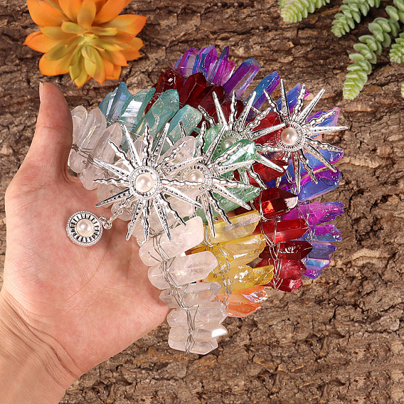 Натуральные гальванические кварцевые резинки для волос, повязки для волос в виде солнечной короны для женщин и девочек