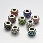 Drum Alloy Rhinestone Beads, Large Hole Beads, Antique Silver, 12.5x8mm, Hole: 5mm