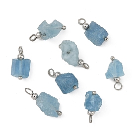 Rohe, ungeschliffene Aquamarin-Anhänger aus natürlichem Material, mit Messing-Schleifen, Nuggets-Charme