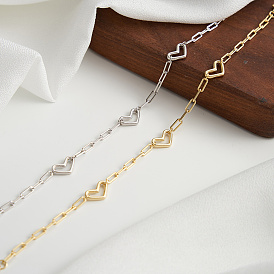 925 Sterling Silver Heart Link Chain Bracelets