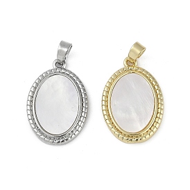 Brass Pave Natural Shell Pendants, Oval Charms