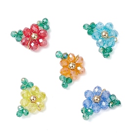 5шт 5 цвета гальванизированные стеклянные бусины подвески, цветок, с золотыми 304 открытыми соединительными кольцами из нержавеющей стали, граненые