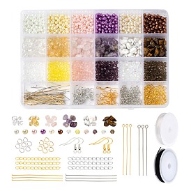 Kit de fabrication de boucles d'oreilles en perles de bricolage, y compris les perles de verre et de perles de verre, perles de pierre gemme, 304 anneaux et goupille en acier inoxydable, crochets de boucle d'oreille en fer et chaîne d'extrémité, fil élastique