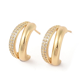 Rack Plating Brass with Cubic Zirconia Stud Earrings for Women, Cadmium Free & Lead Free, Long-Lasting Plated, C-Shaped