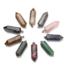 Природные и синтетические Gemstone подвески, с 304 фурнитурой из нержавеющей стали, шестиугольник