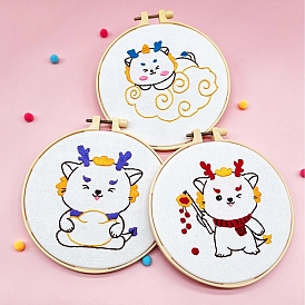 DIY Animal Pattern Embroidery Kits for Beginners, Including Printed Cotton Fabric, Embroidery Thread & Needles, Embroidery Hoop