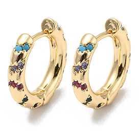 Brass with Colorful Cubic Zirconia Hoop Earrings, Ring