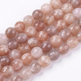  Natural Sunstone Beads Strands, Faceted, Round