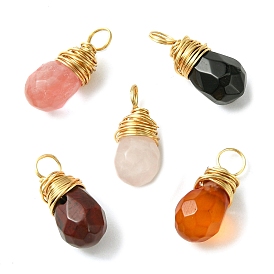 Mixed Gemsotone Faceted Teardrop Charms with Eco-Friendly Copper Wire Wrapped