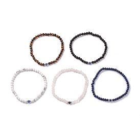 Natural Mixed Gemstone Beaded Bracelets, with Evil Eye Resin Beads