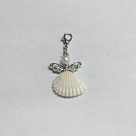 Adornos colgantes de concha de ángel y perlas acrílicas, con fornituras de aleación