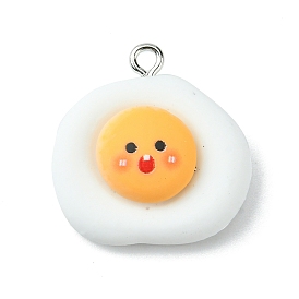 Opaque Resin Imitation Food Pendants, Fried Egg Charms, with Platinum Tone Iron Loops
