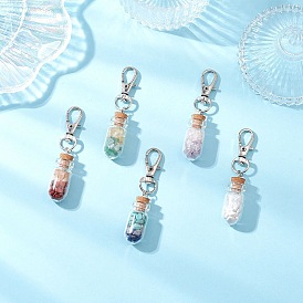 5шт. стеклянная бутылка желаний подвеска украшения, с поворотными карабинами из сплава и бусинами из натуральных и синтетических драгоценных камней внутри