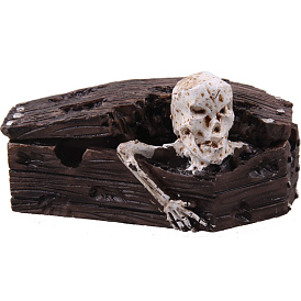 Resin Coffin with Skull Figurine Ornament, for Halloween Party Home Desk Decoration