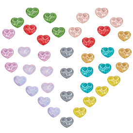 PandaHall Elite 40Pcs 10 Colors Transparent Resin Cabochons, Water Ripple, Heart