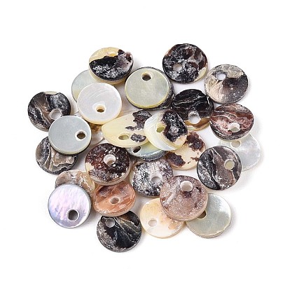 Натуральные подвески akoya shell, плоско-круглые, перламутровый панцирь