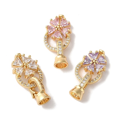 Латунные микро проложить кубического циркония раз за застежками, со стеклом, цветок