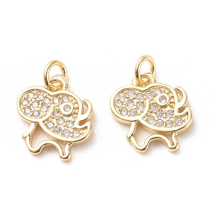 Brass Micro Pave Clear Cubic Zirconia Pendants, with Jump Ring, Cadmium Free & Lead Free, Elephant