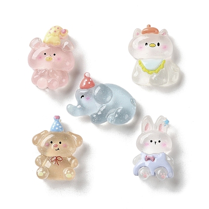 Cabochons de résine transparente, avec de la poudre de paillettes, animaux mixtes