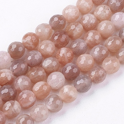 Natural Sunstone Beads Strands, Faceted, Round