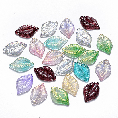 Transparent Glass Pendants, Mixed Style, Leaf