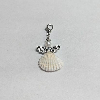 Adornos colgantes de concha de ángel y perlas acrílicas, con fornituras de aleación