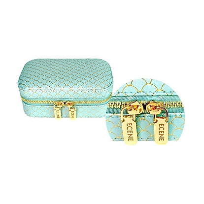 Rectangle Scale Print PU Leather Jewelry Storage Zipper Box, Travel Portable Jewelry Case, for Necklaces, Rings, Earrings and Pendants