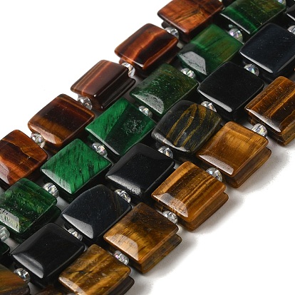 Природных тигровый глаз бисер нитей, окрашенные и нагретые/неокрашенные, квадратный, с бисером