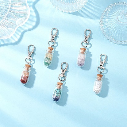 5шт. стеклянная бутылка желаний подвеска украшения, с поворотными карабинами из сплава и бусинами из натуральных и синтетических драгоценных камней внутри