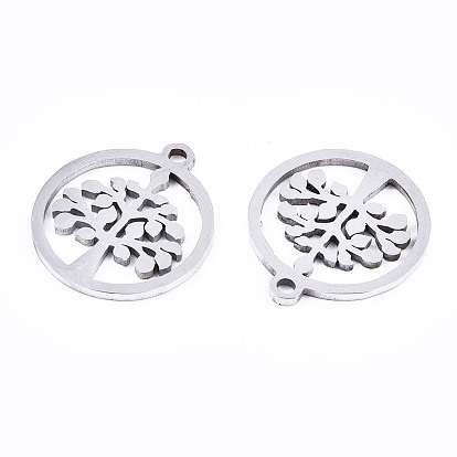 201 Stainless Steel Pendants, Laser Cut, Ring with Tree of Life