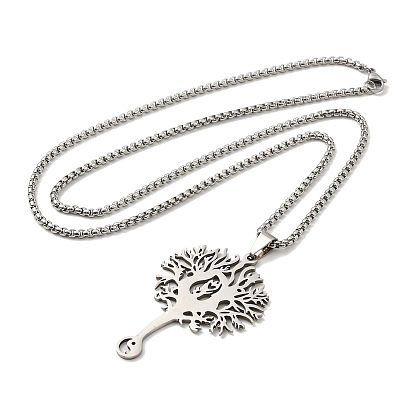 304 Stainless Steel Pendant Necklaces for Women Men, Tree of Life