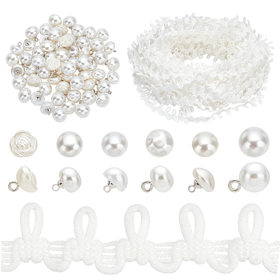 Наборы аксессуаров для украшения, включая пуговицы из смолы и пластика с имитацией жемчуга, с полиэфирным эластичным шнуром с петлями