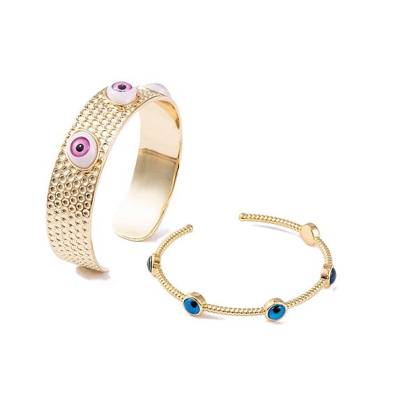 Женские латунные эмалированные открытые браслеты-манжеты от сглаза, настоящая золотая пластина 18k