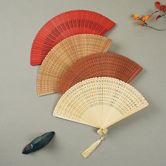 Bamboo Folding Fan with Tassel, for Party Wedding Dancing Decoration