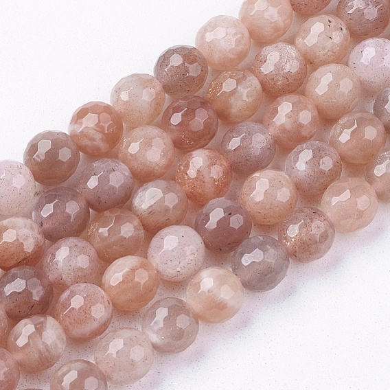 Natural Sunstone Beads Strands, Faceted, Round