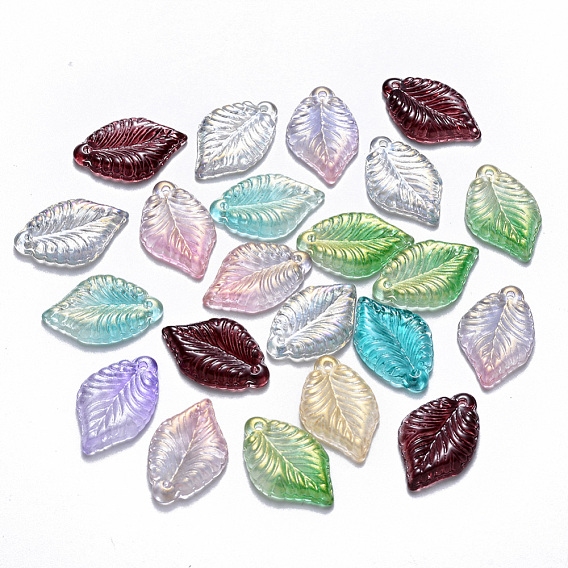 Transparent Glass Pendants, Mixed Style, Leaf